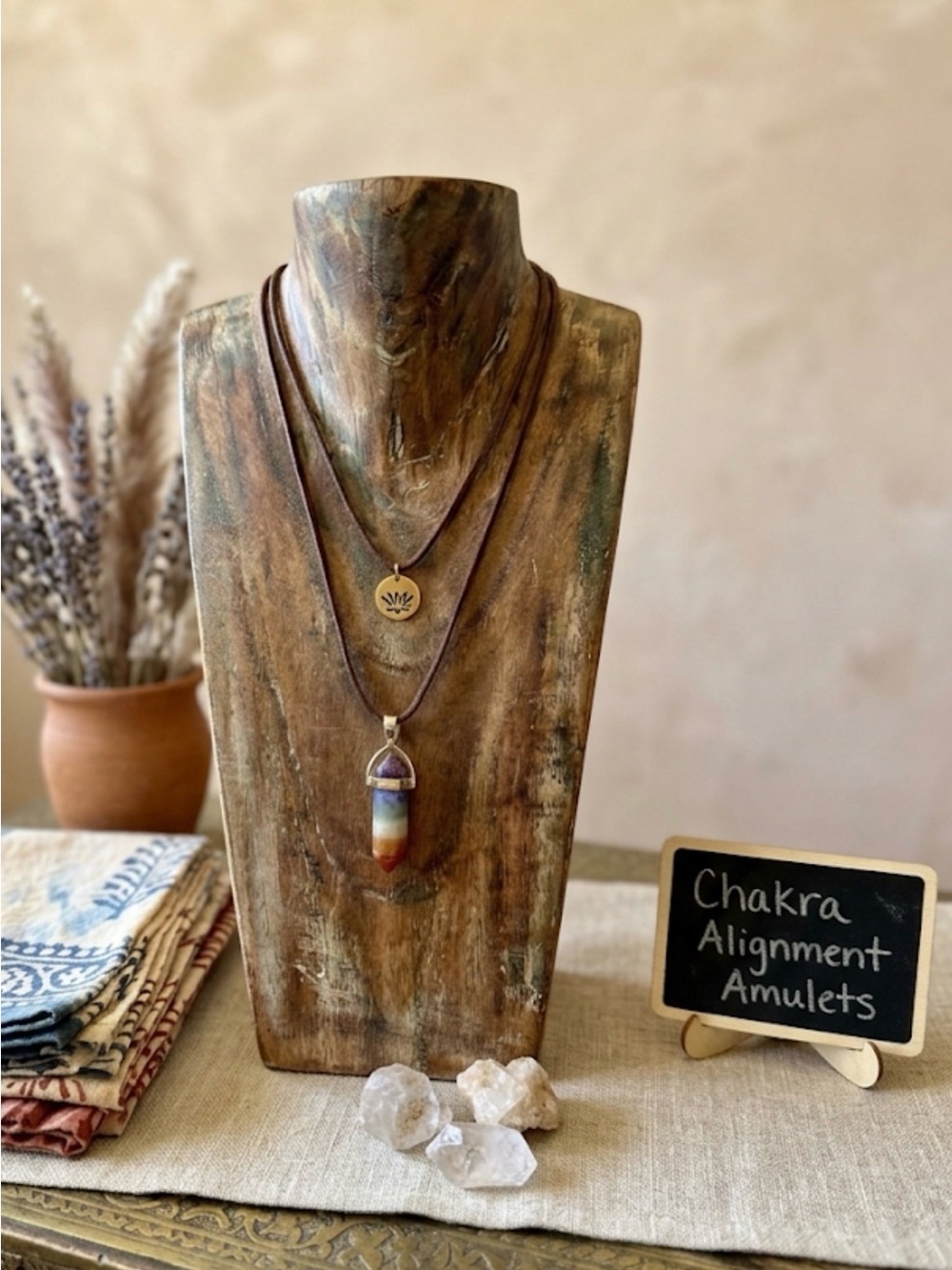 Artisan Gold Lotus & Multicolor Chakra Layered Necklace